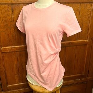 ZARA Pink TEE with flattering side ruching & zipper opposite side Women’s SMALL
